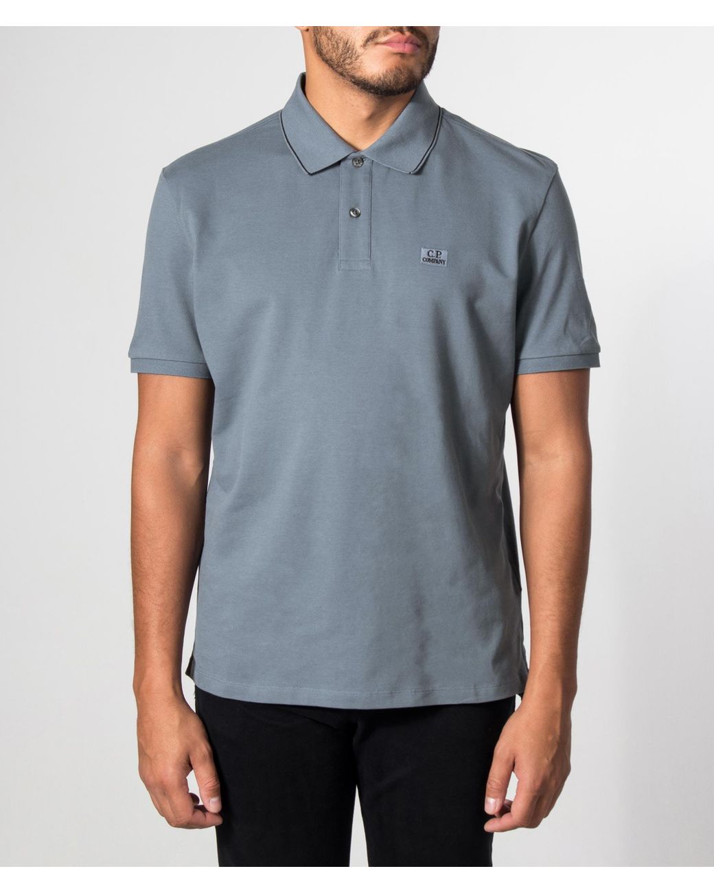 C P Company Blue Regular Fit Stretch Piquet Striped Collar Polo Shirt for men