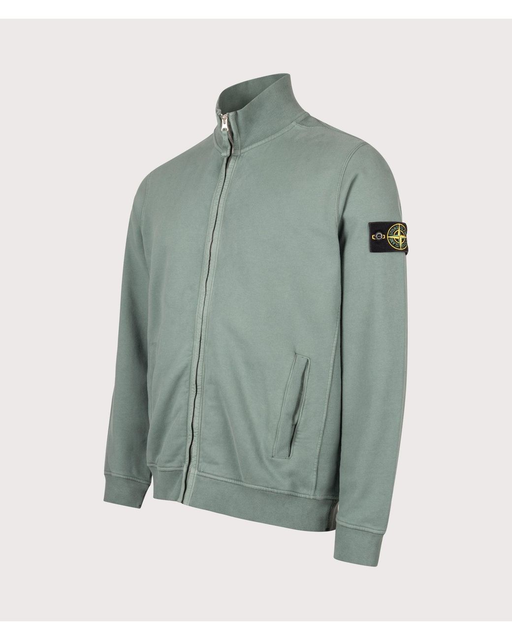 Stone Island Green Brushed Cotton Zip Through Track Top for men