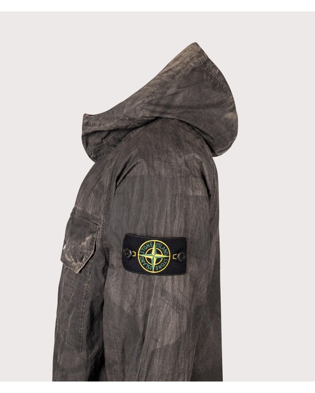 Stone Island Gray Comfort Fit Laser Forest Camo Crinkle Reps-Tc Overshirt for men