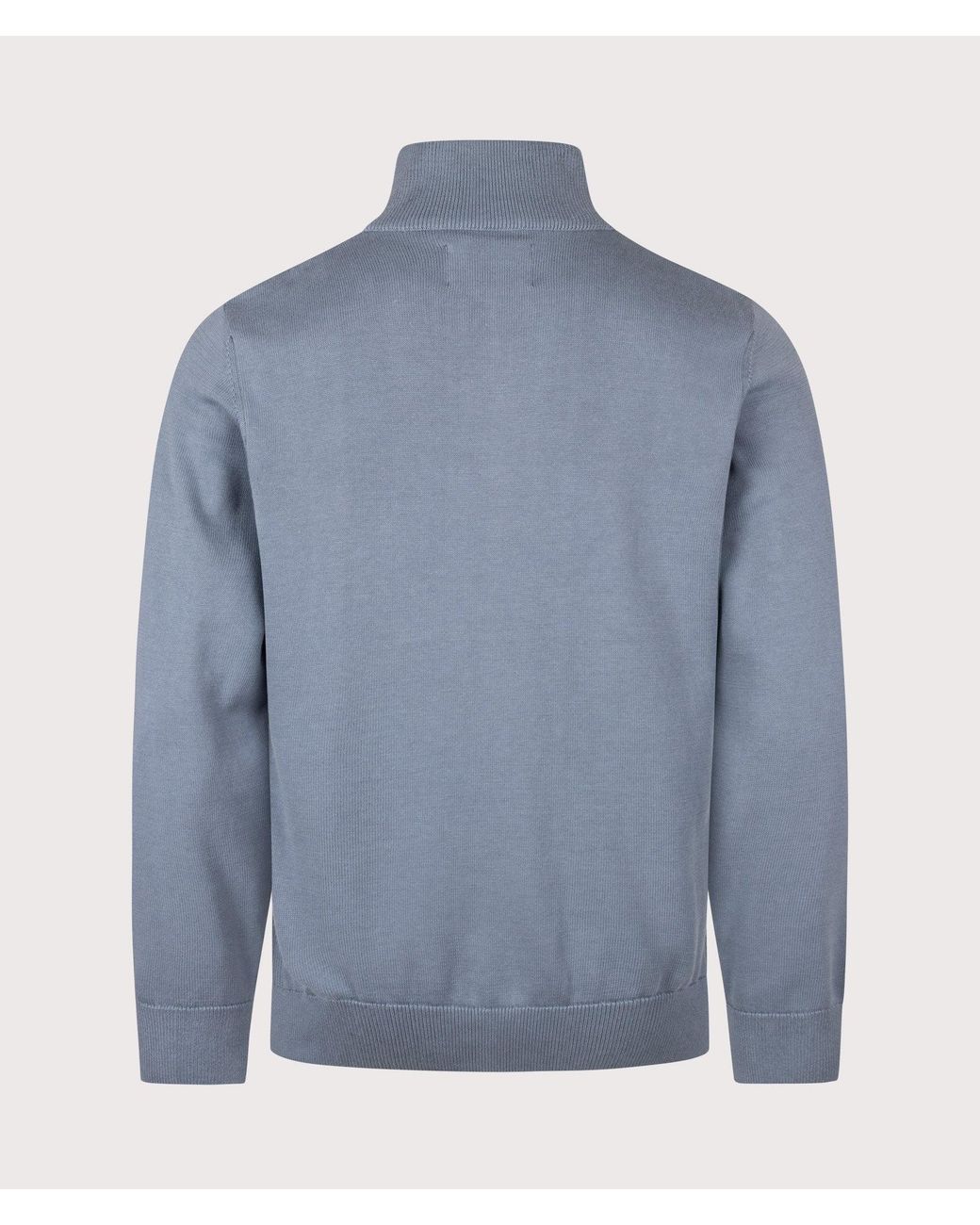 Barbour Blue Regular Fit Quarter Zip Cotton Knitted Jumper for men