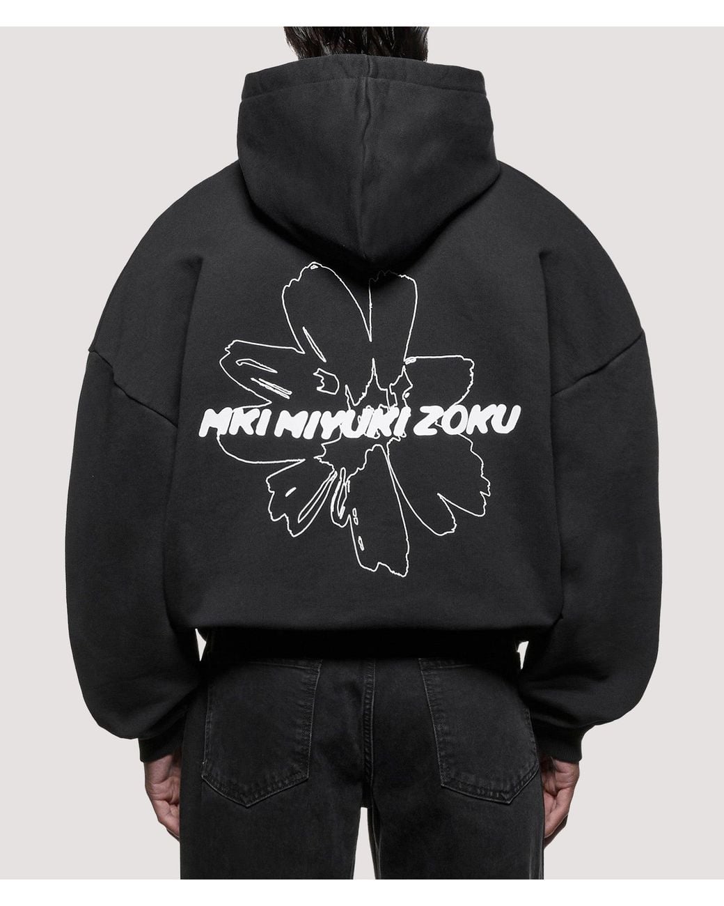 MKI Miyuki-Zoku Black Oversized Box Fit Wildflower Hoodie for men