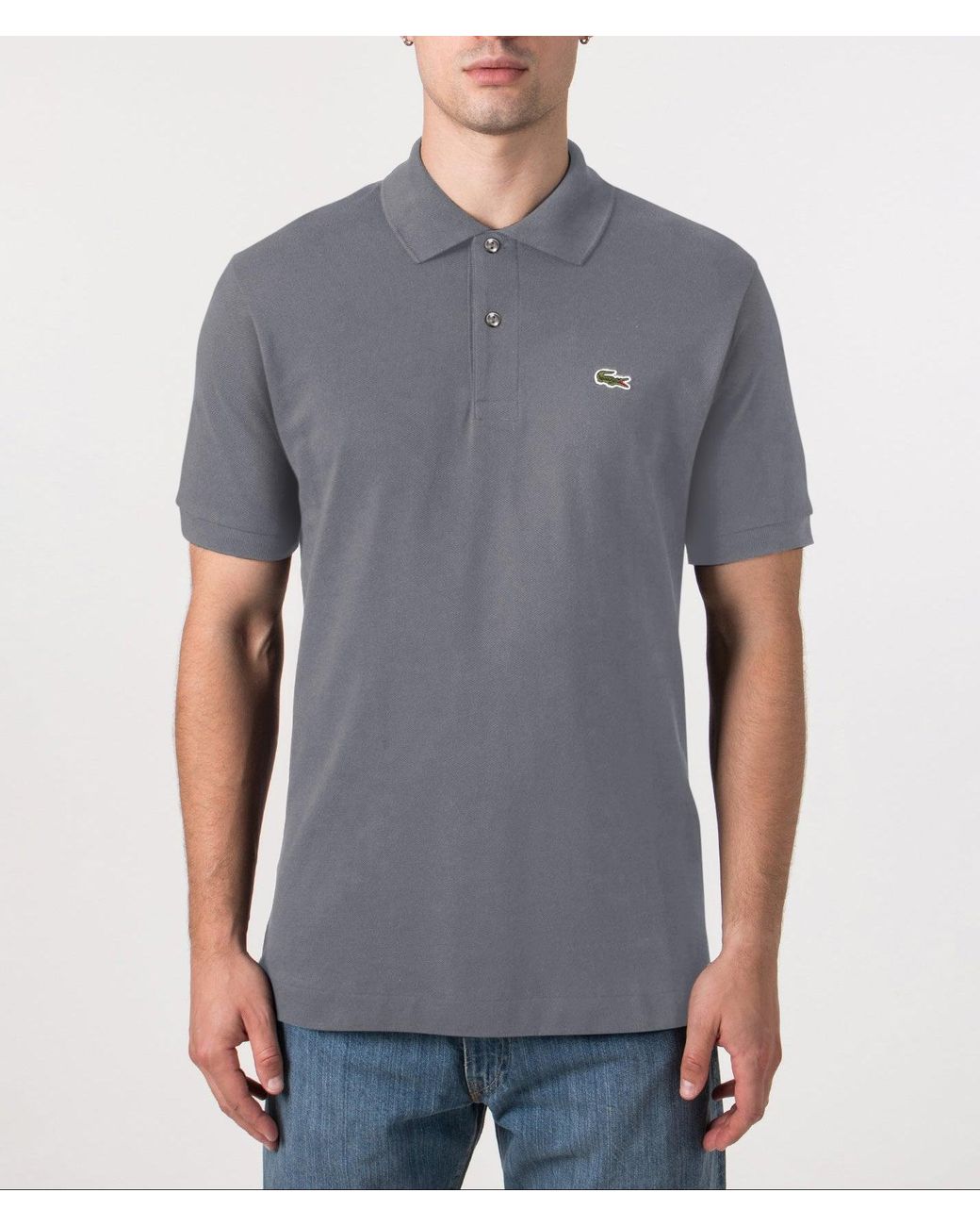 Lacoste Gray Classic Fit L1212 Croc Logo Polo Shirt for men