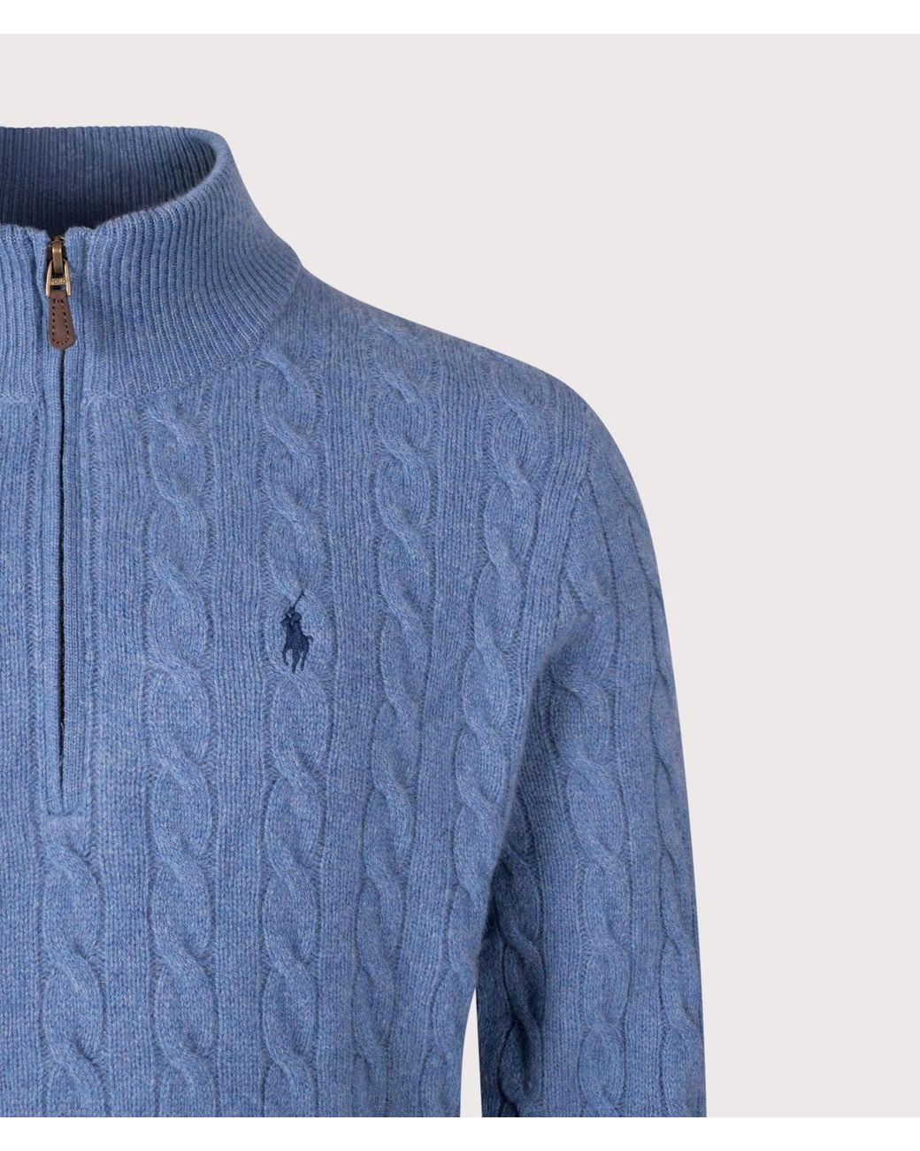 Polo Ralph Lauren Blue Cashmere Blend Quarter Zip Cable Knit Jumper for men