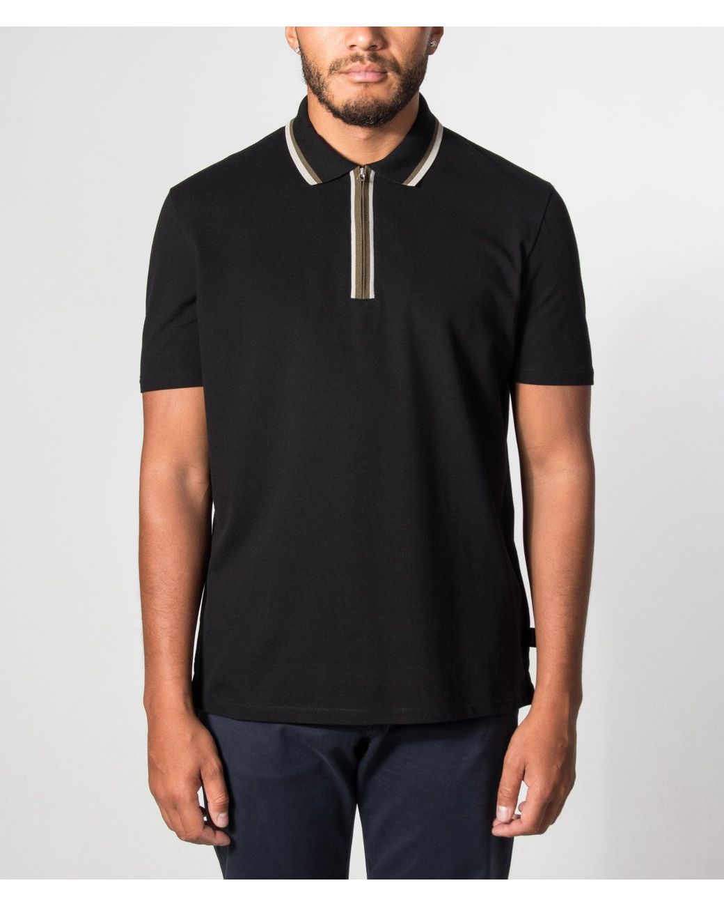 Paul Smith Black Regular Fit Quarter Zip Polo Shirt for men
