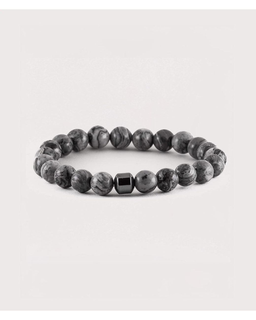 Mysterious Jeweller Gray Labradorite Beaded Stretch Bracelet for men