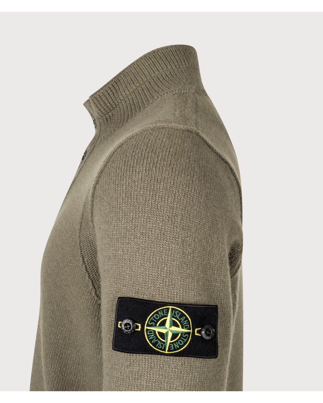 Stone Island Green Lambswool Button Up Jumper for men
