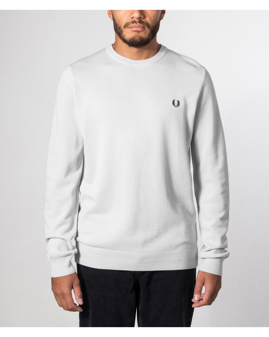 Fred Perry White Regular Fit Piqué Stitch Jumper for men