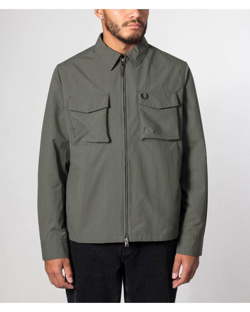 Fred Perry Gray Regular Fit Ripstop Pocket Overshirt for men