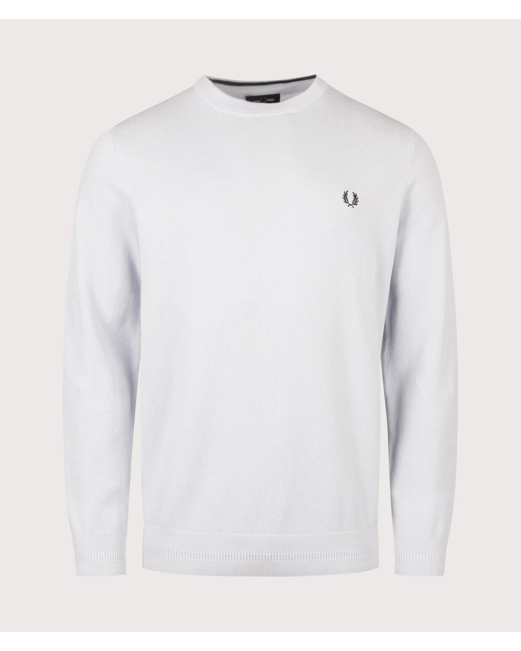 Fred Perry White Regular Fit Piqué Stitch Jumper for men