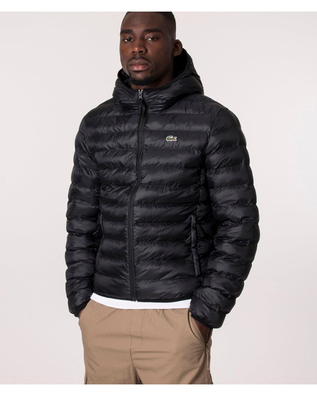 Lacoste Quilted Hooded Short Jacket in Black for Men | Lyst UK