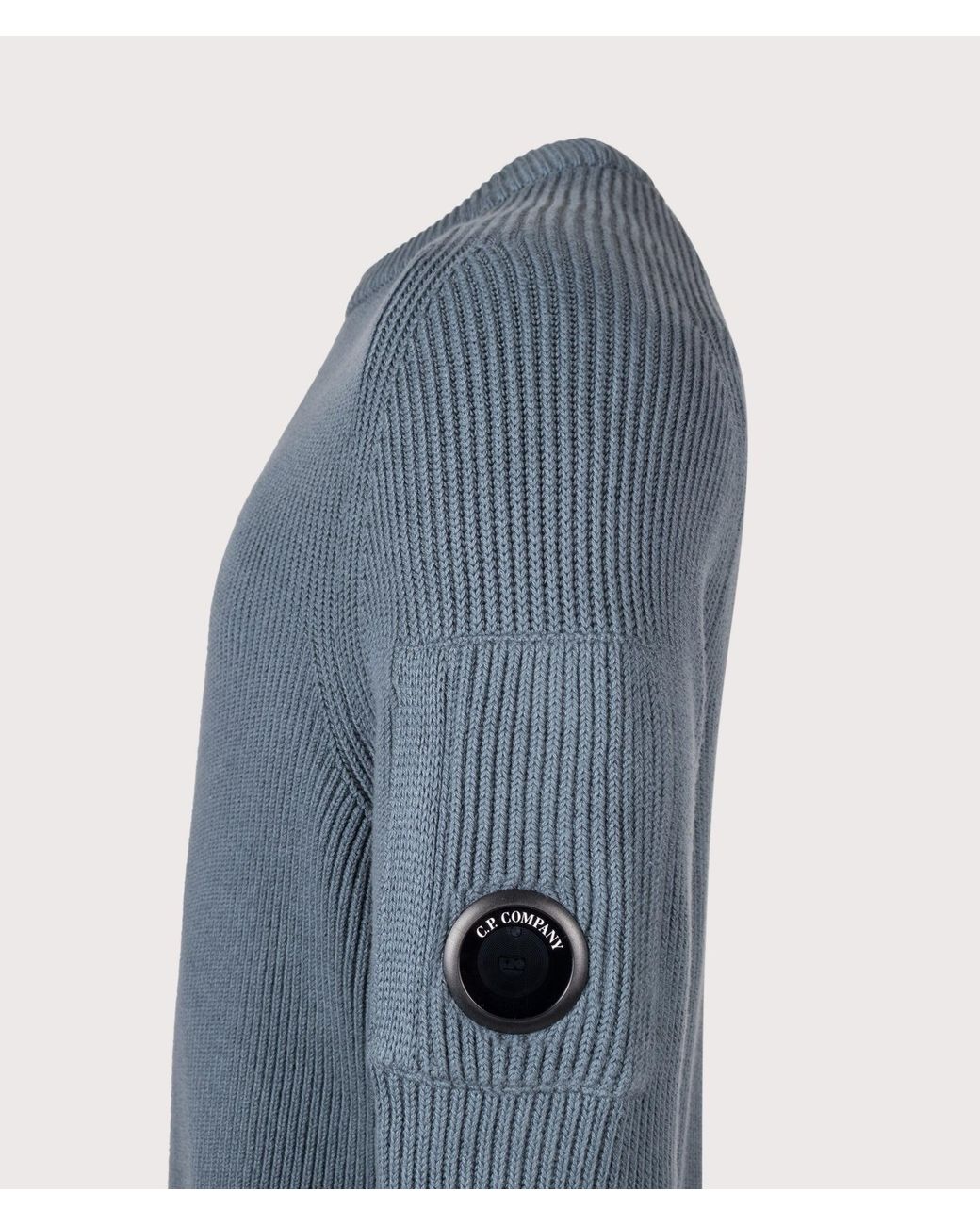 C P Company Blue Full Rib Cotton Crewneck Lens Jumper for men