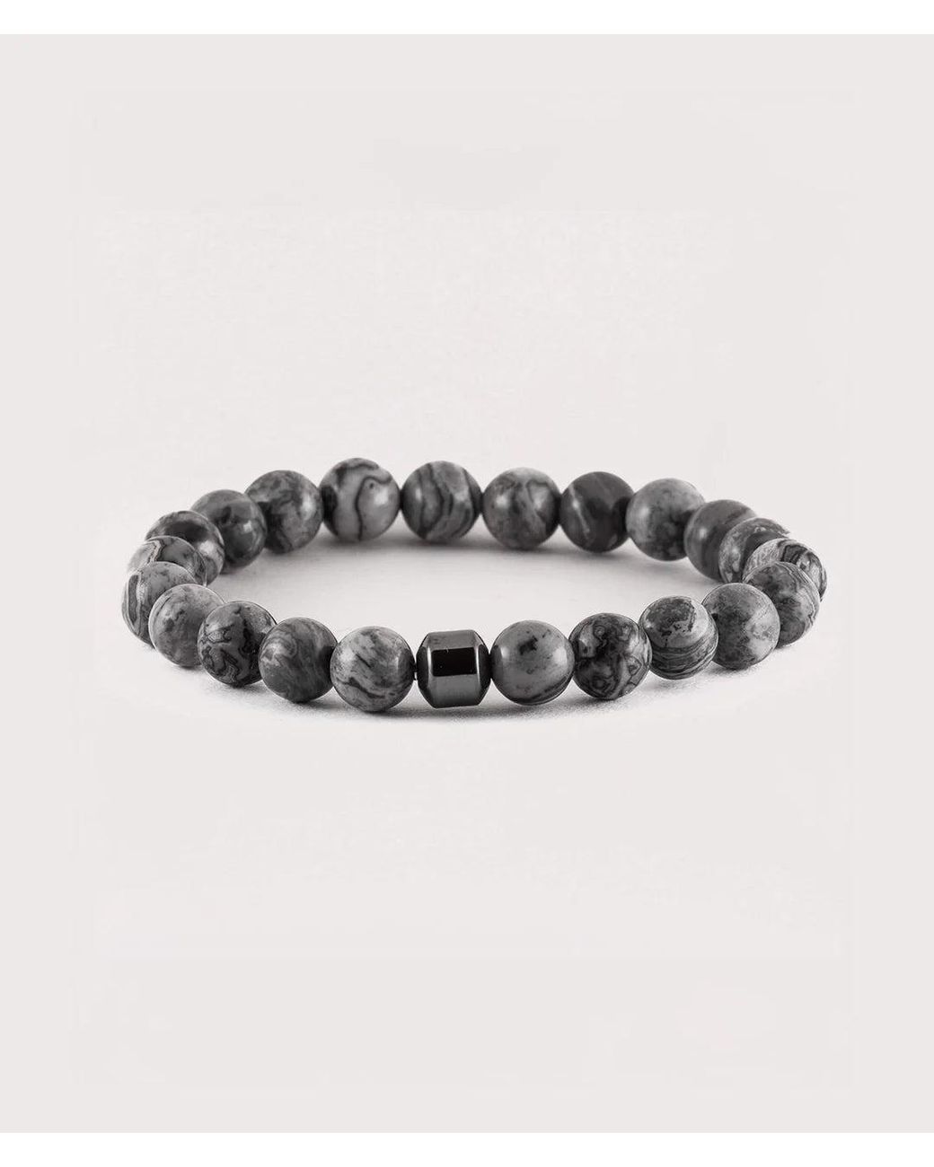 Mysterious Jeweller Gray Labradorite Beaded Stretch Bracelet for men