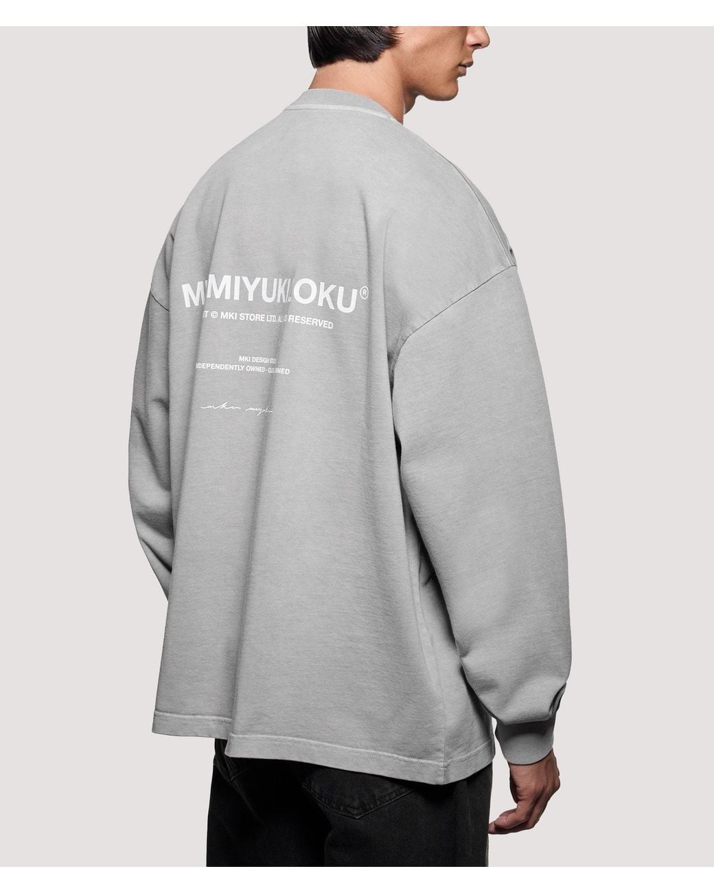 MKI Miyuki-Zoku Gray Oversized Box Fit Design Studio Long Sleeve T-Shirt for men