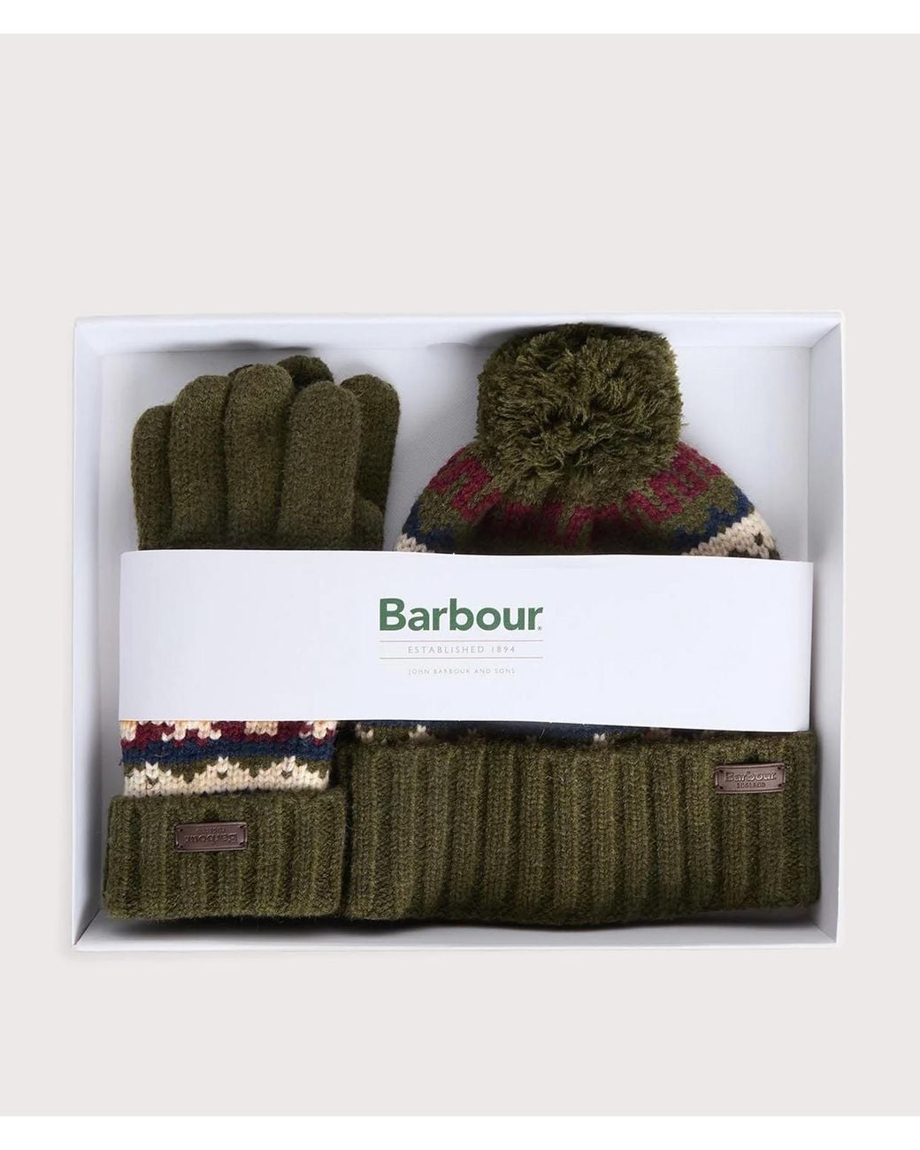 Barbour Green Kane Knitted Beanie &Amp; Gloves Gift Set for men