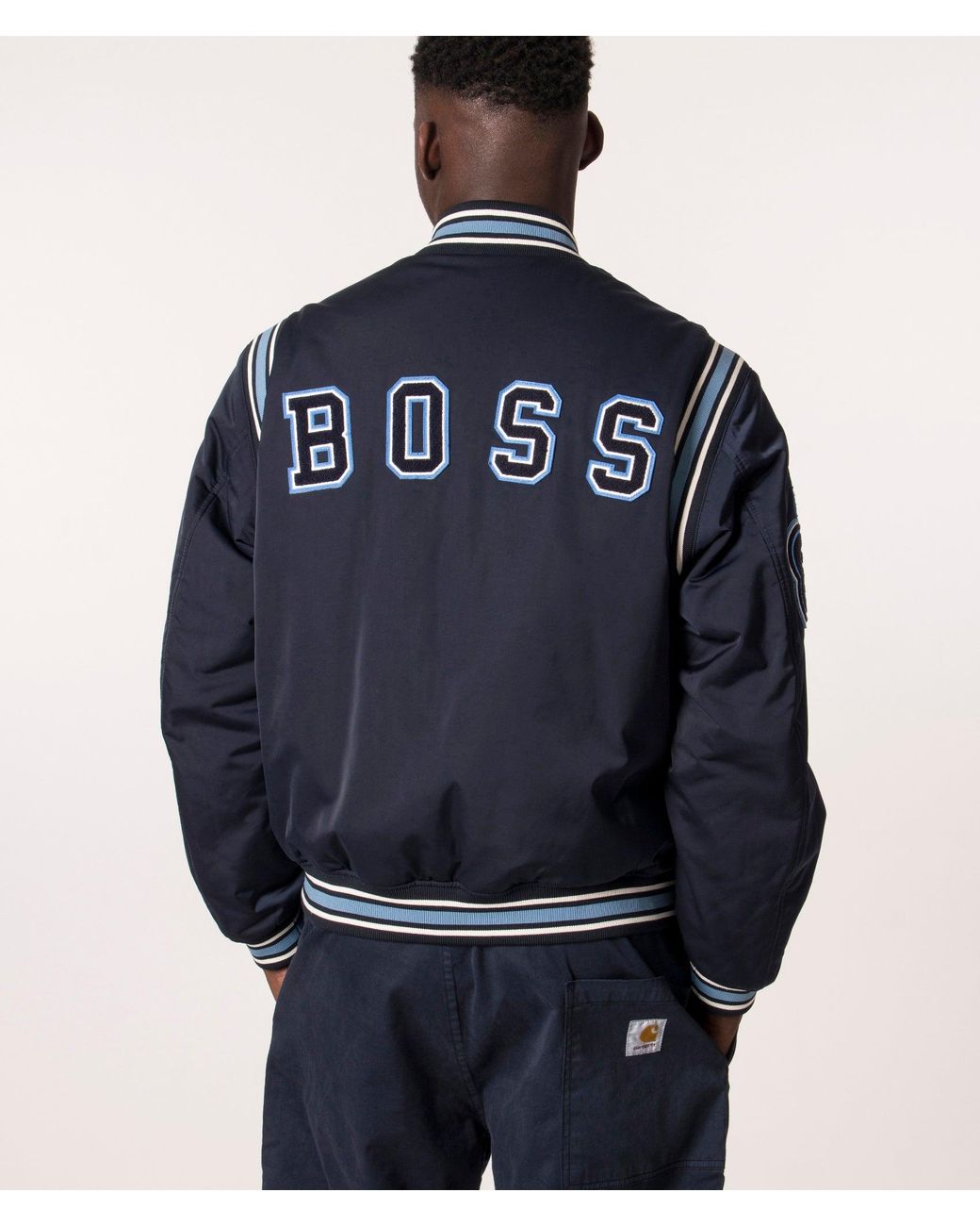 BOSS Water Repellent Oronzo Varsity Jacket in Blue for Men Lyst UK