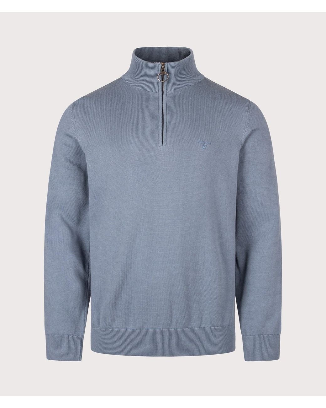 Barbour Blue Regular Fit Quarter Zip Cotton Knitted Jumper for men