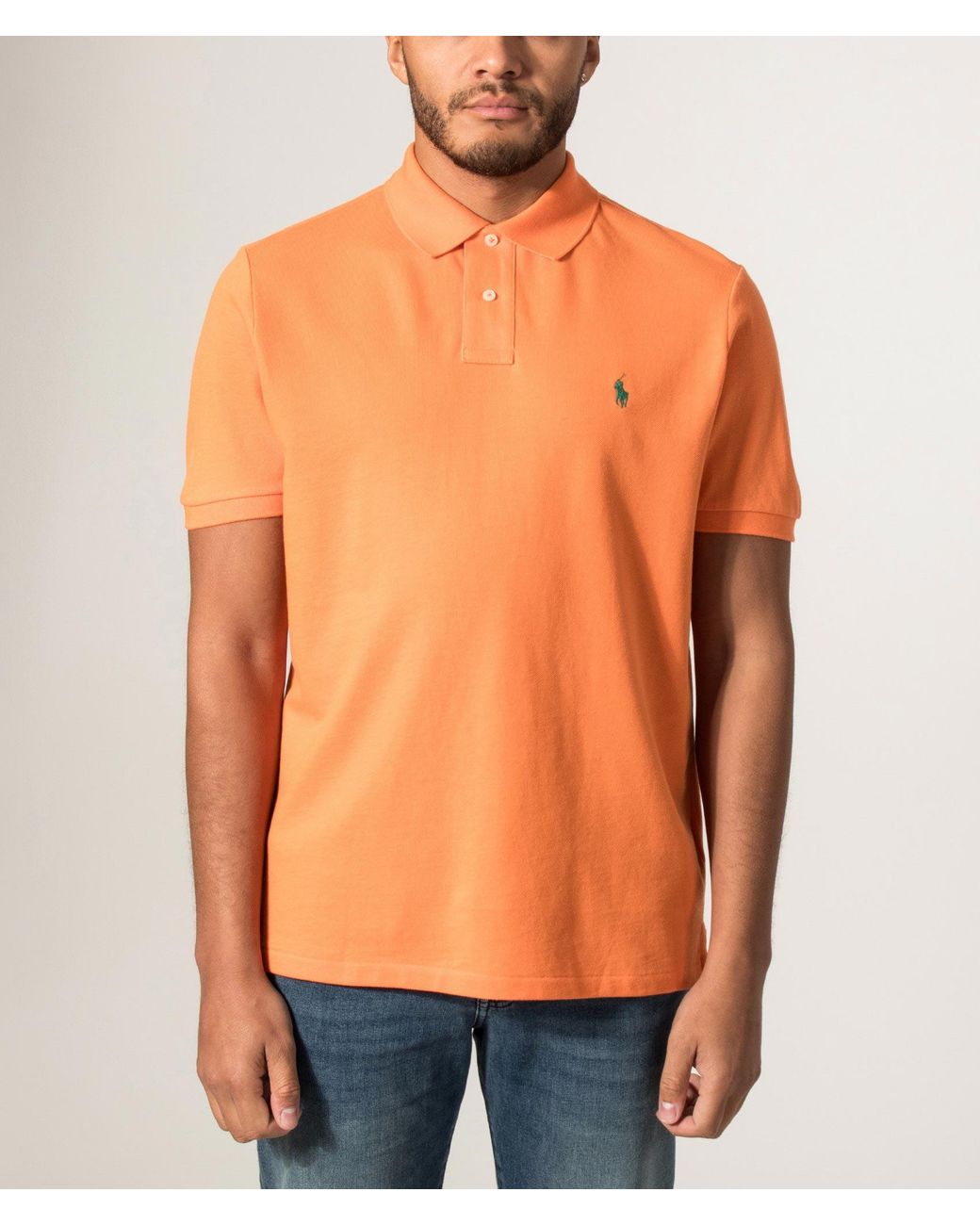 Polo Ralph Lauren Orange Custom Slim Fit Mesh Polo Shirt for men