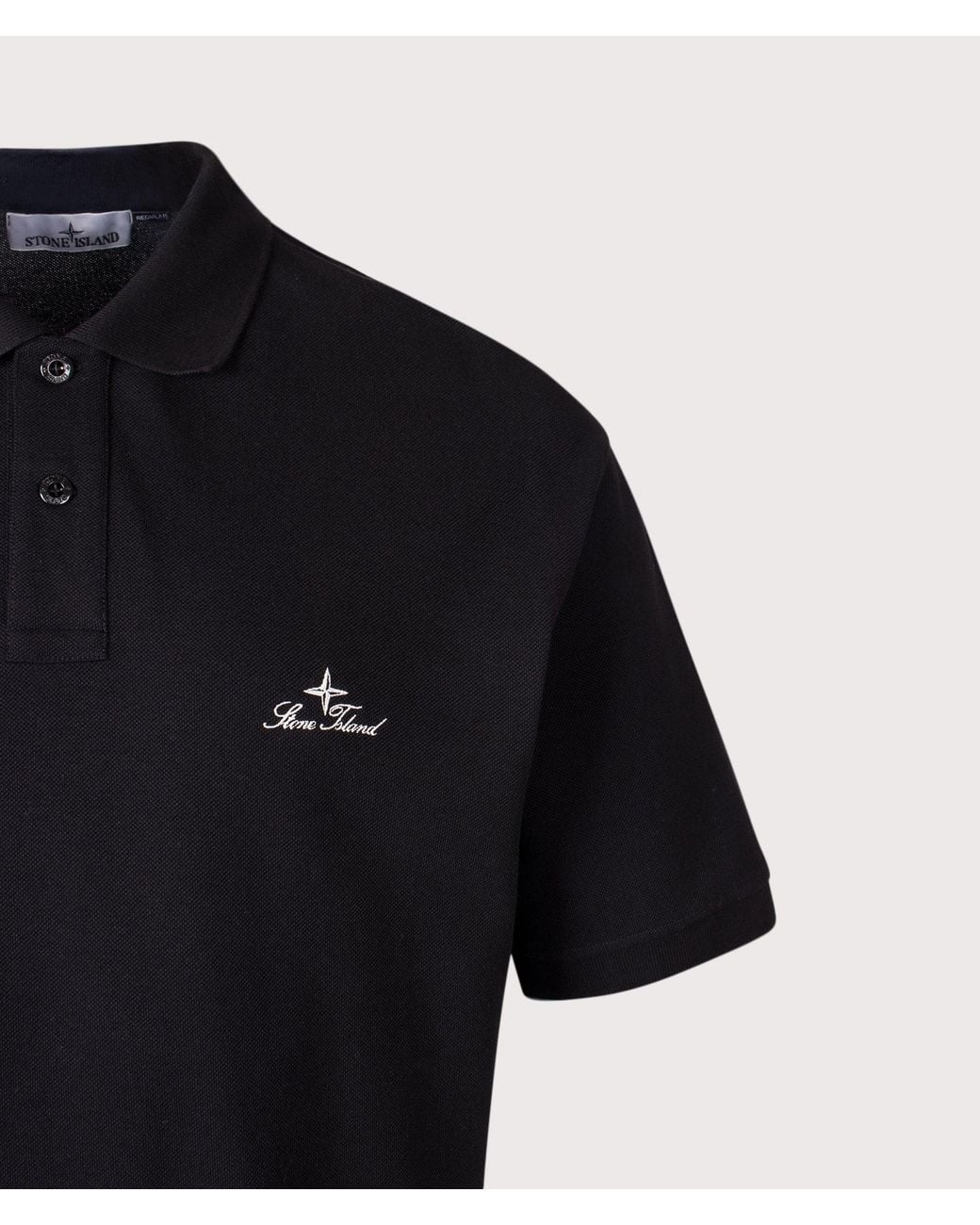 Stone Island Black Regular Fit 50/2 Organic Pique Polo Shirt for men