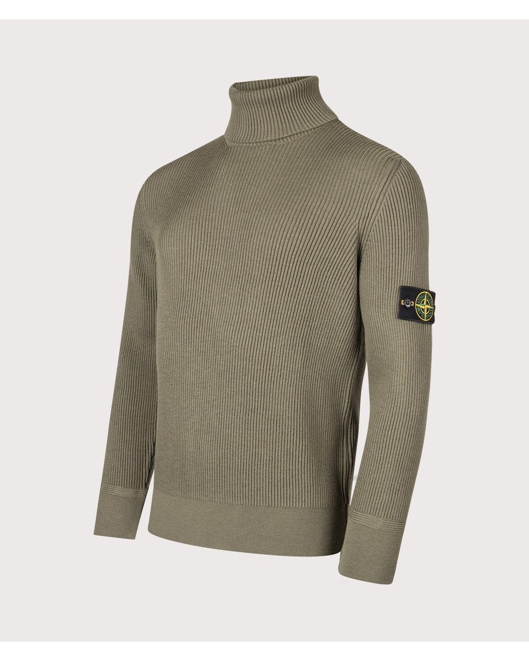 Stone Island Green Full Rib Rws Wool Turtle Neck Jumper for men
