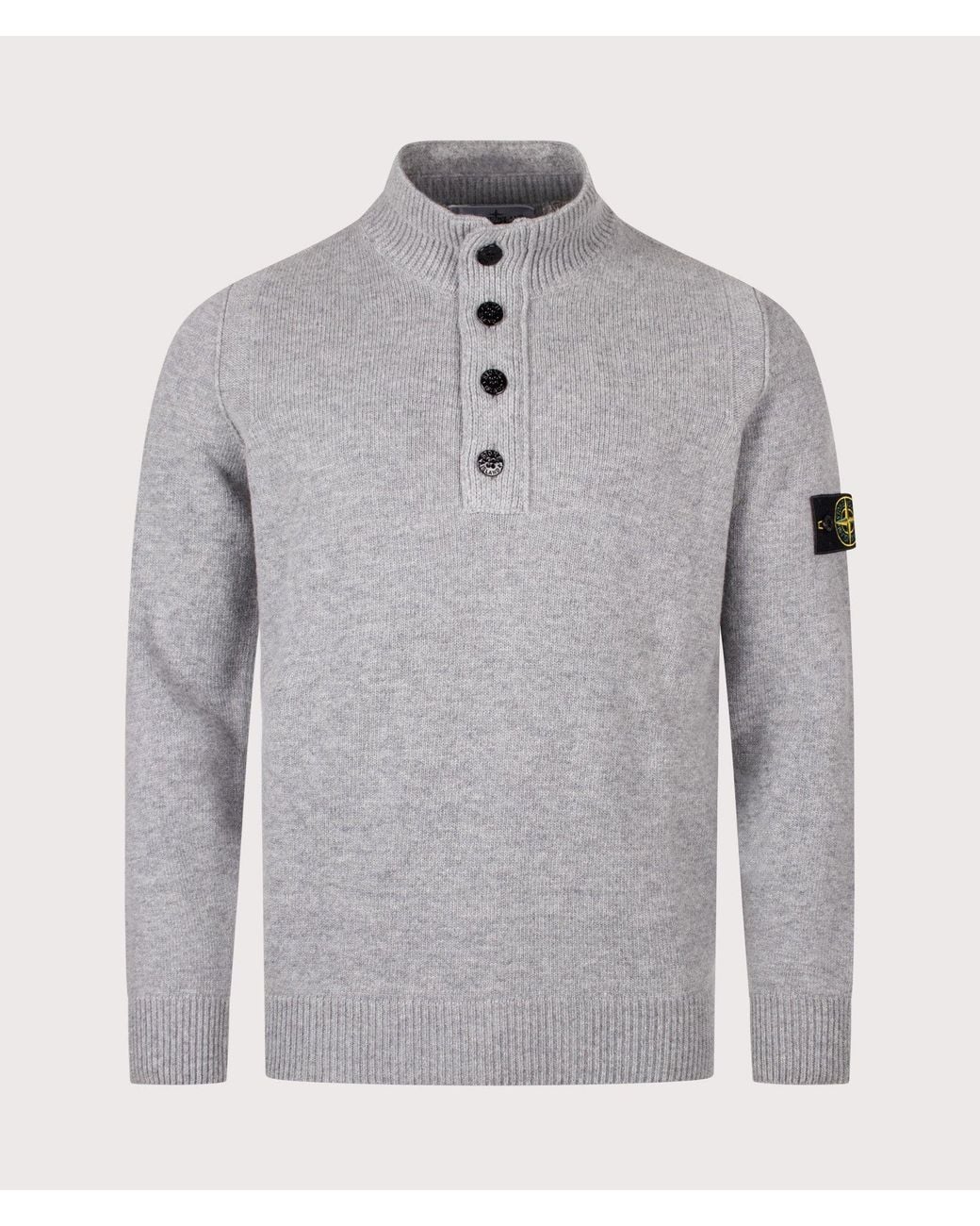 Stone Island Gray Lambswool Button Up Jumper for men