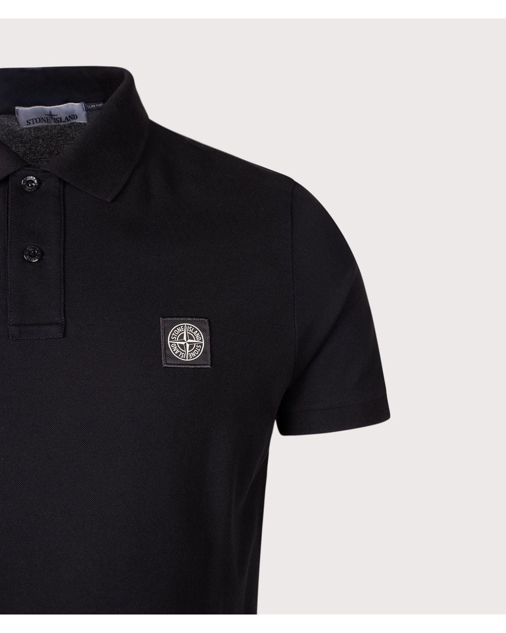 Stone Island Black Slim Fit Organic Cotton Piqué Polo Shirt for men