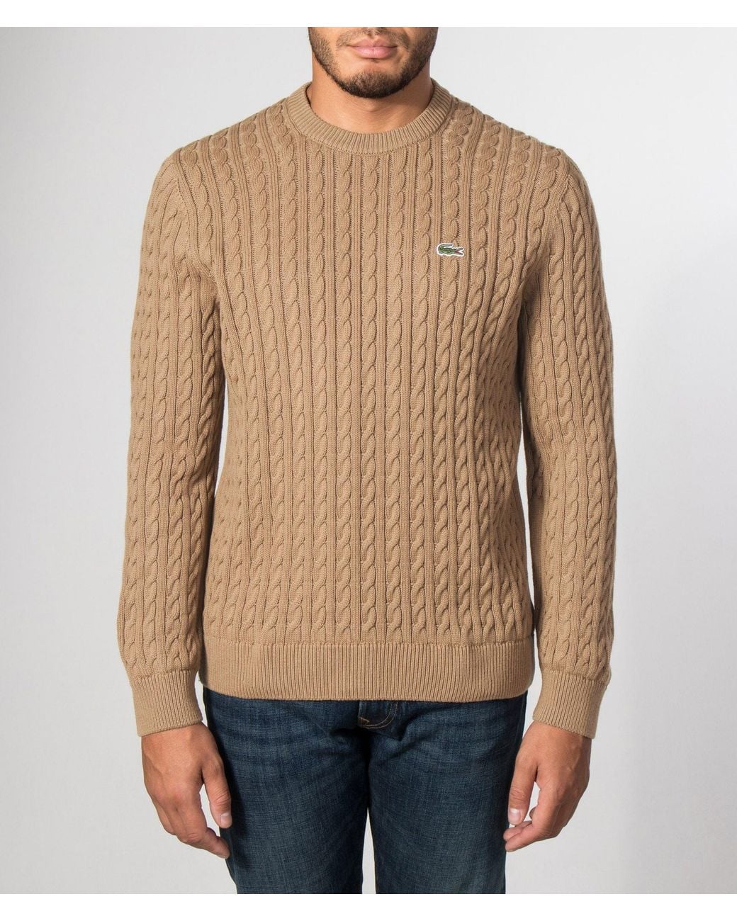 Lacoste Brown Regular Fit Cable Knitted Jumper for men