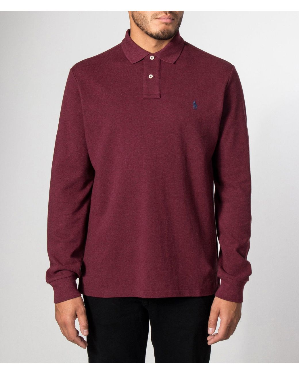 Polo Ralph Lauren Red Custom Slim Fit Long Sleeve Polo Shirt for men