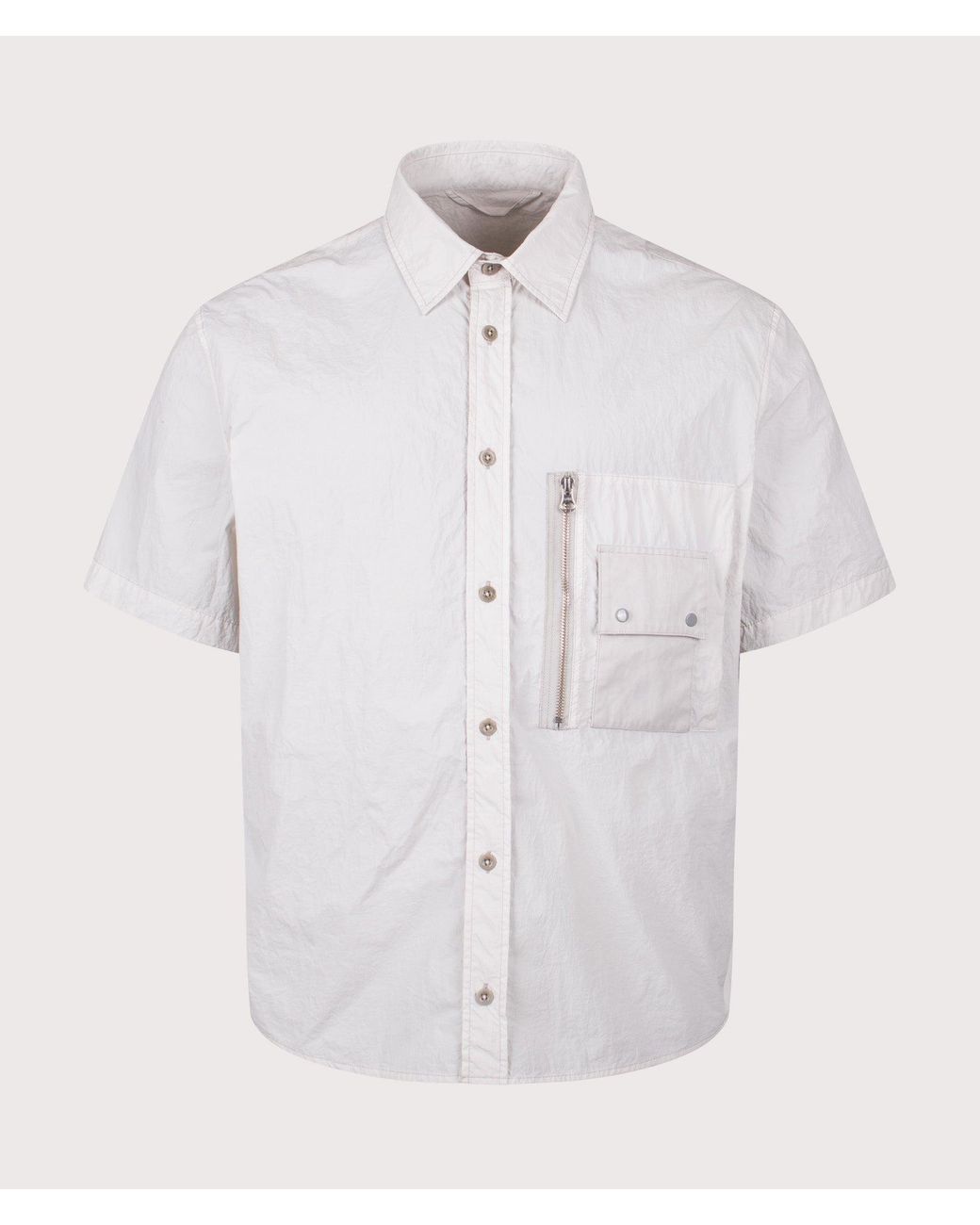 C P Company White Garment Dyed Tactel Short Sleeve Shirt for men