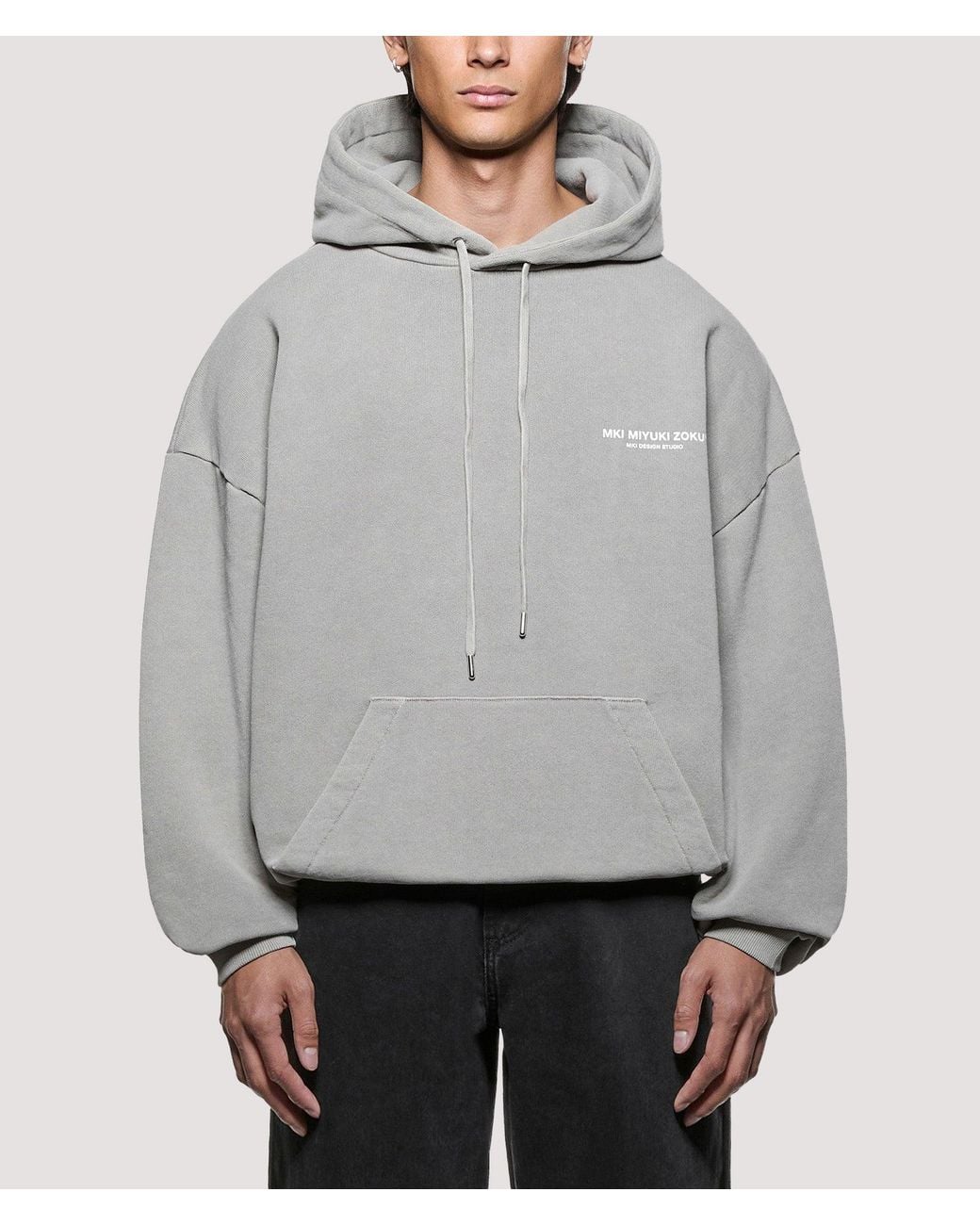 MKI Miyuki-Zoku Gray Oversized Box Fit Design Studio Hoodie for men