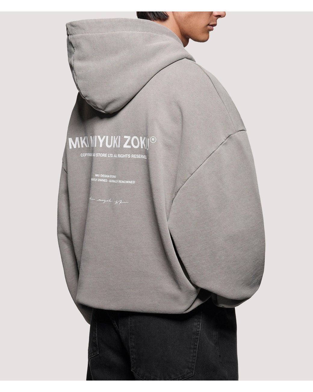 MKI Miyuki-Zoku Gray Oversized Box Fit Design Studio Hoodie for men