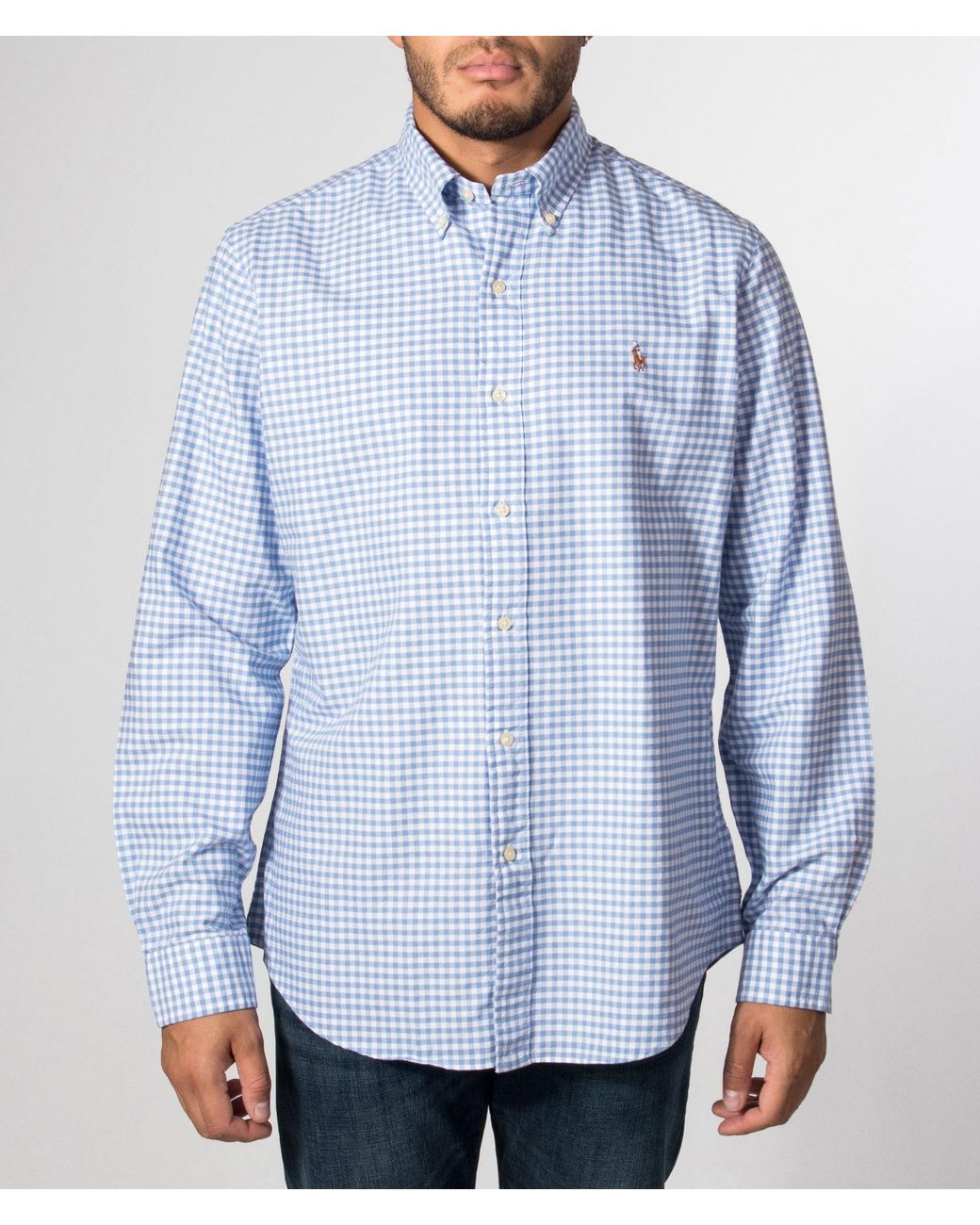 Polo Ralph Lauren Blue Custom Fit Gingham Oxford Shirt for men