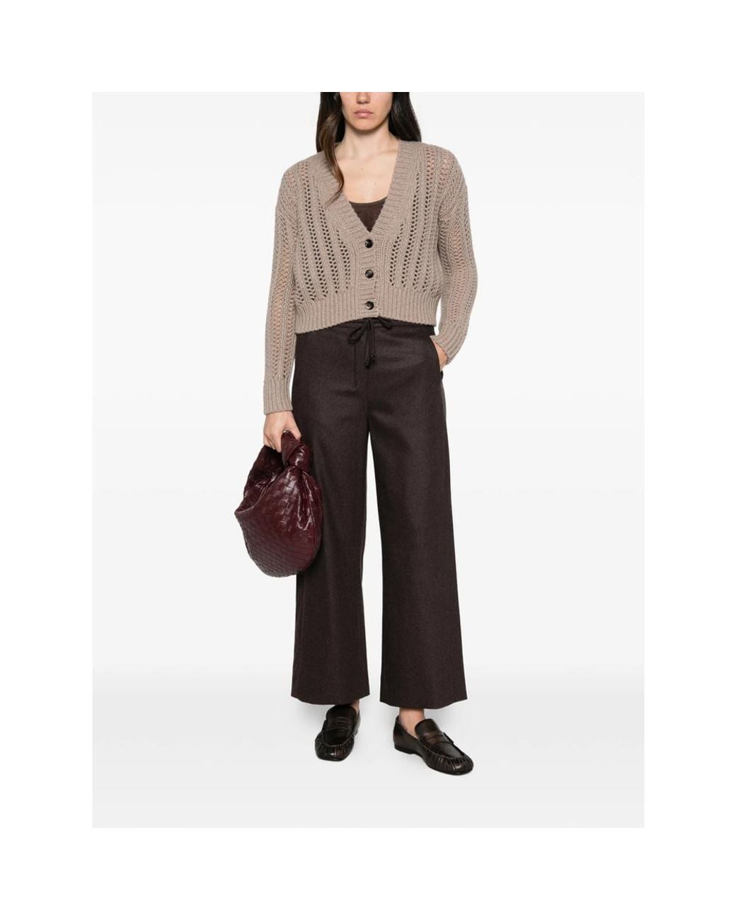 Max Mara Brown Open-Knit Cropped Cardigan