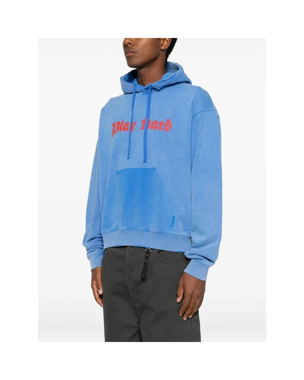DAGGER Blue Slogan-Print Distressed Hoodie for men