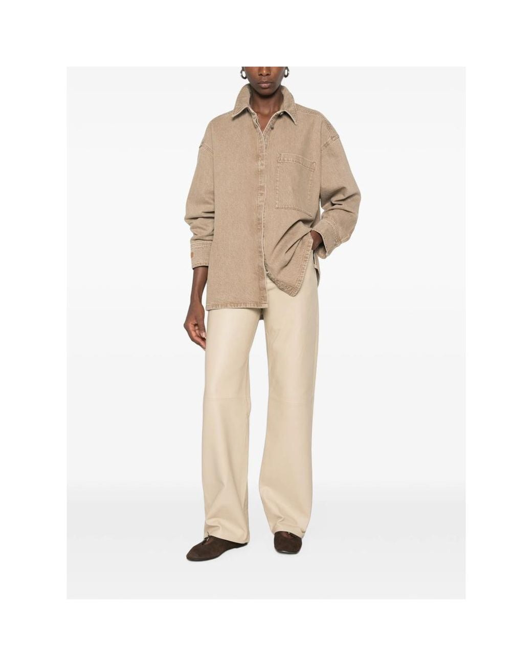 By Malene Birger Natural Logo-Embroidered Denim Shirt