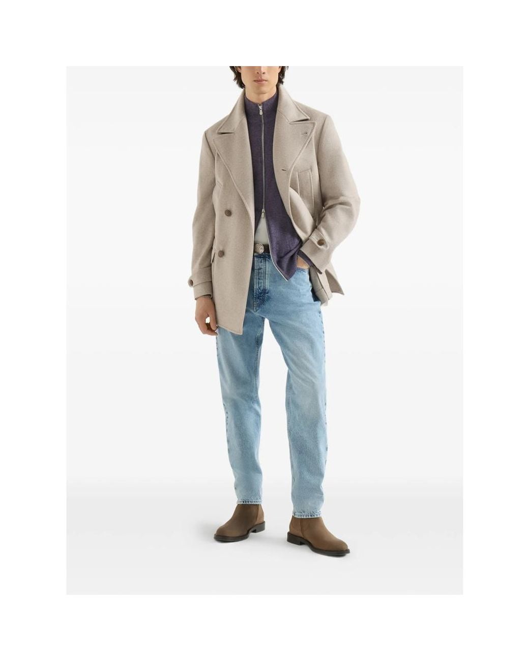Brunello Cucinelli Blue Cashmere High-Neck Cardigan With Zipper for men