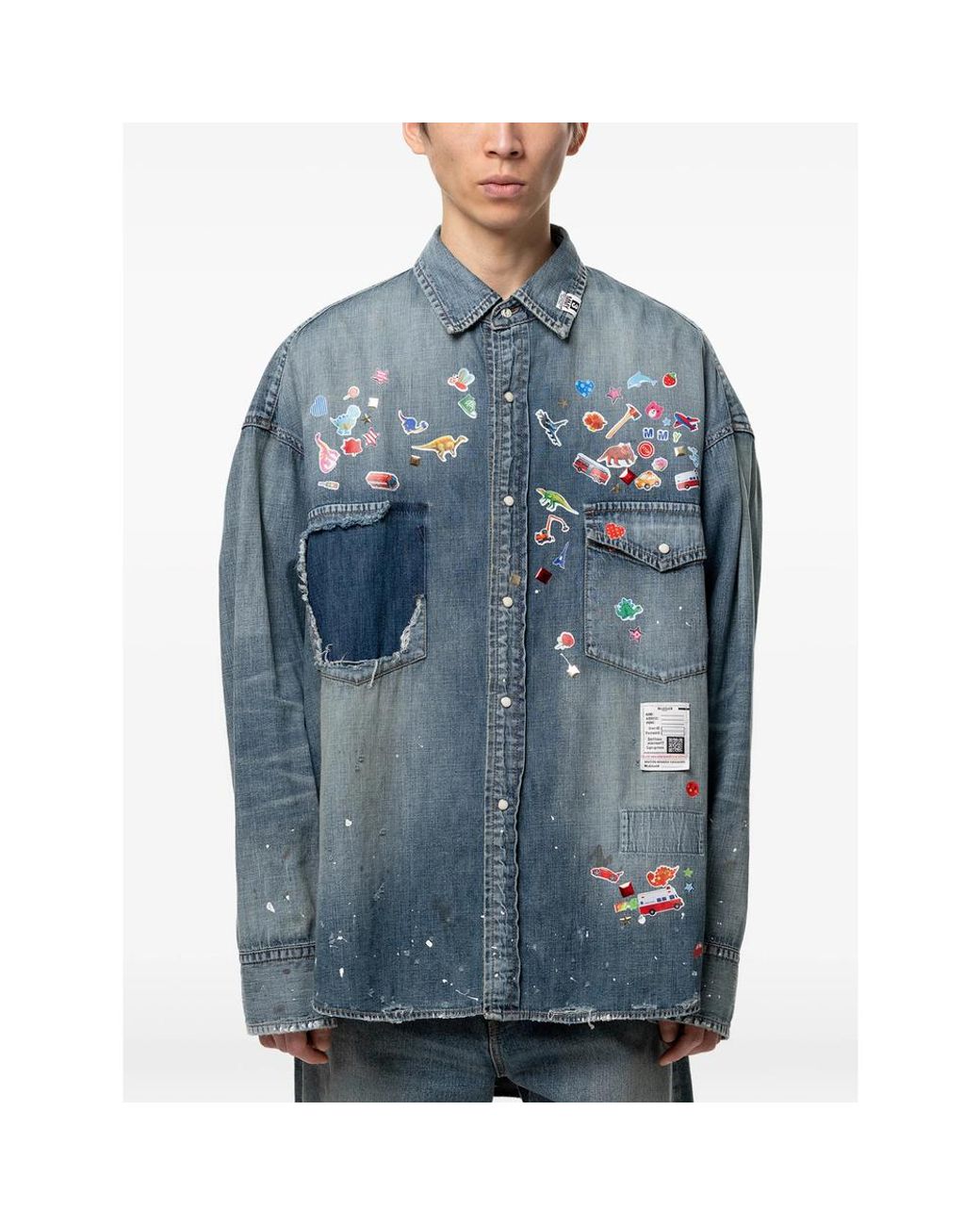 Maison Mihara Yasuhiro Blue Kids Sticker Printed Denim Shirt for men