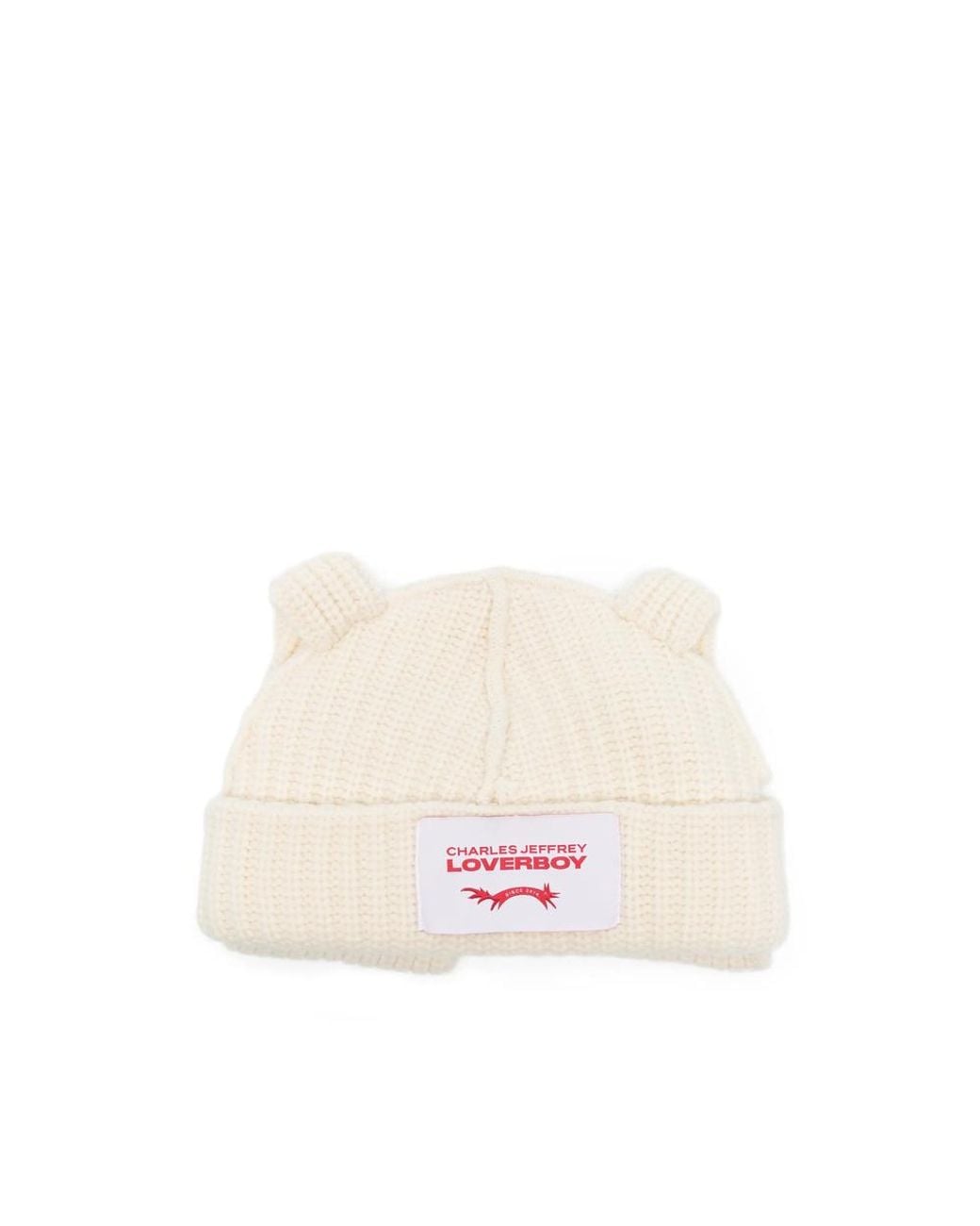 Charles Jeffrey White Side-Ear Logo-Path Beanie Hat for men