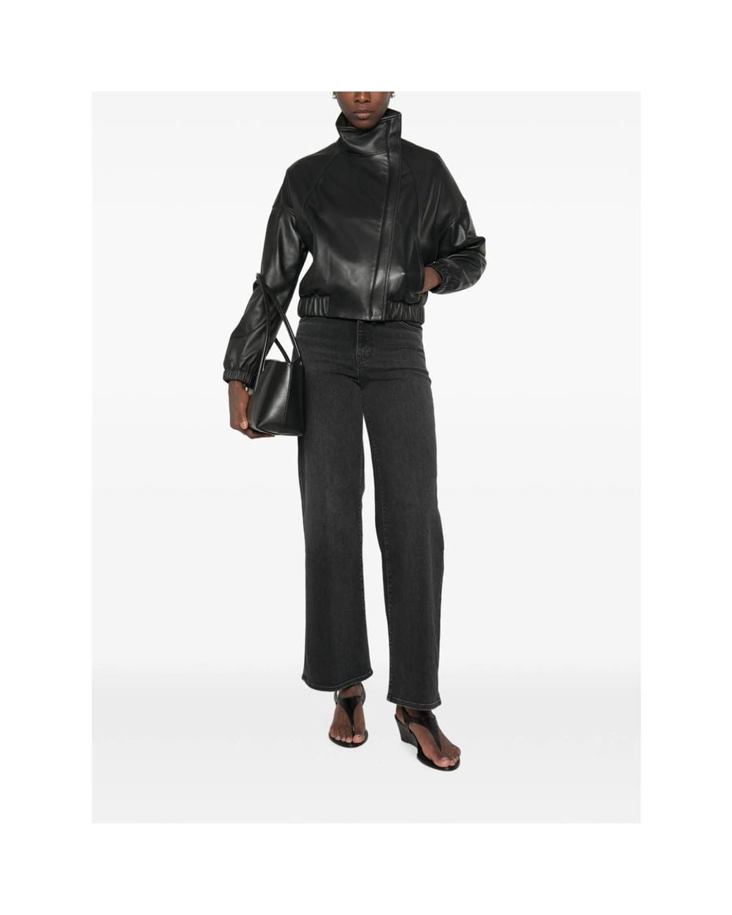 Vince Black Leather Bomber Jacket
