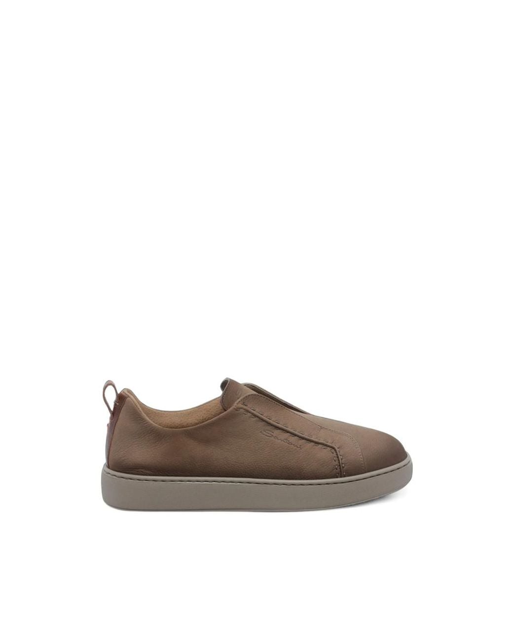 Santoni Brown Slip-On Leather Sneakers for men
