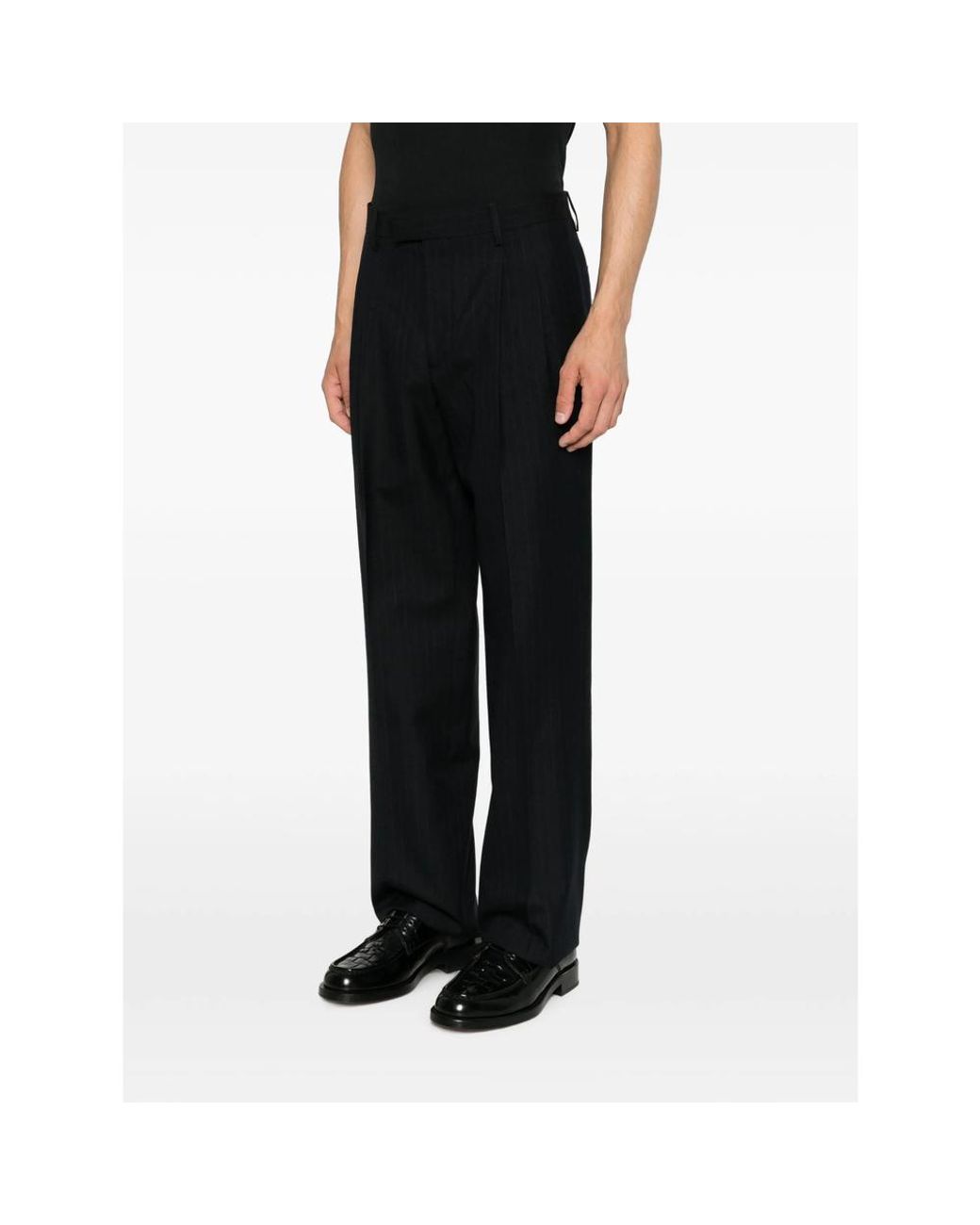 Lardini Black Pinstripe-Pattern Pleated Tailored Trousers for men