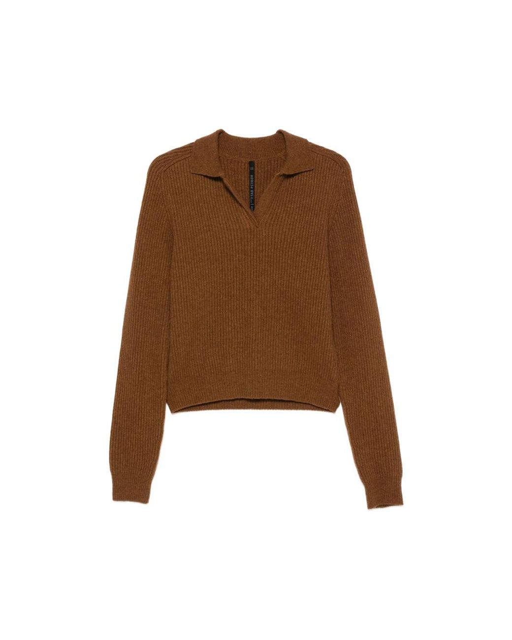 Petar Petrov Brown Safe Mode Ribbed-Knit Polo Sweater