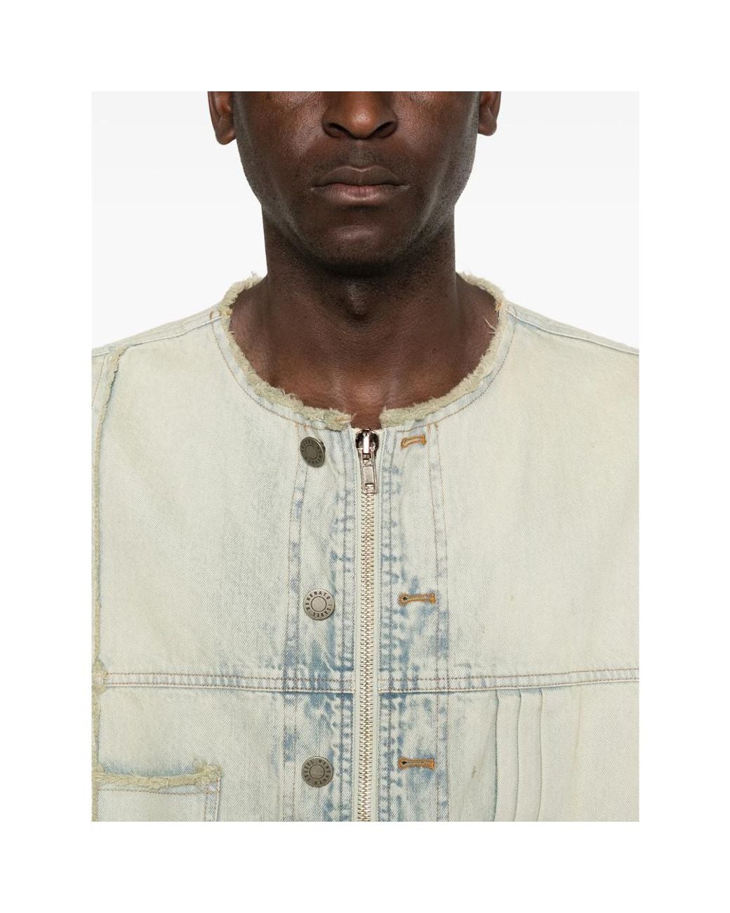 Isabel Benenato Blue Frayed-Hem Jacket for men