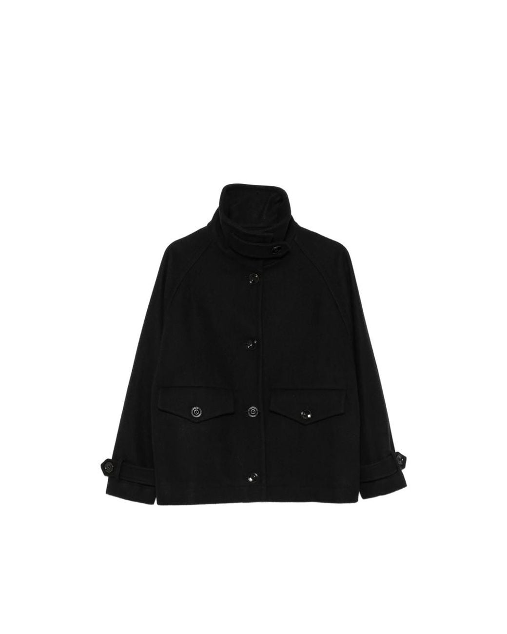 Sessun Black High-Neck Button-Up Oversized Jacket