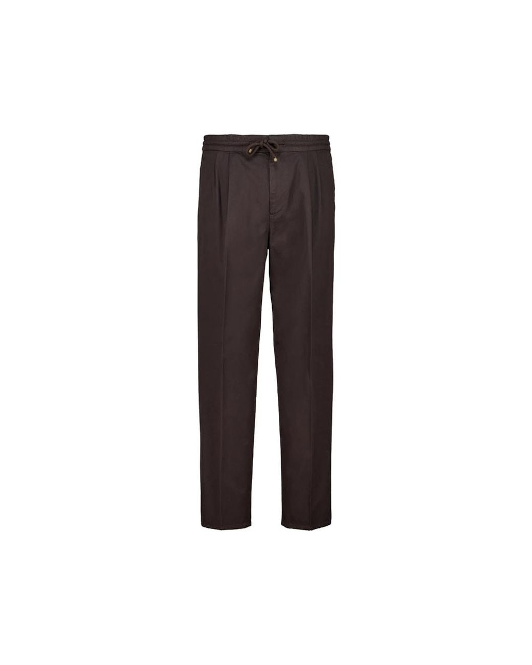 Brunello Cucinelli Brown Garment-Dyed Twisted Cotton Gabardine Trousers With Drawstring And Double Pleats for men