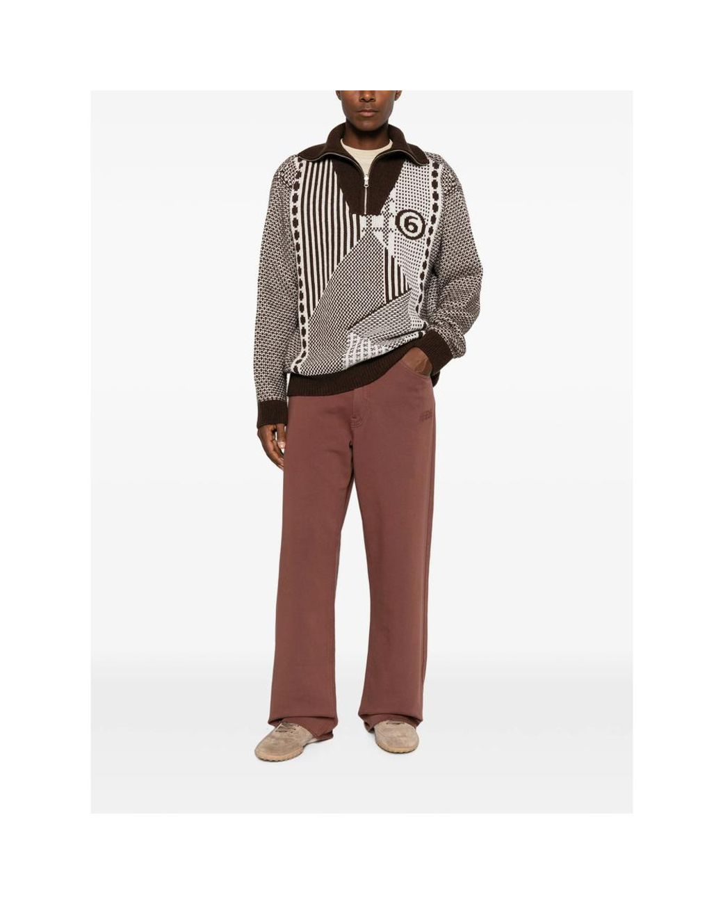 MM6 by Maison Margiela Brown Patchwork Quarter-Zip Knit for men
