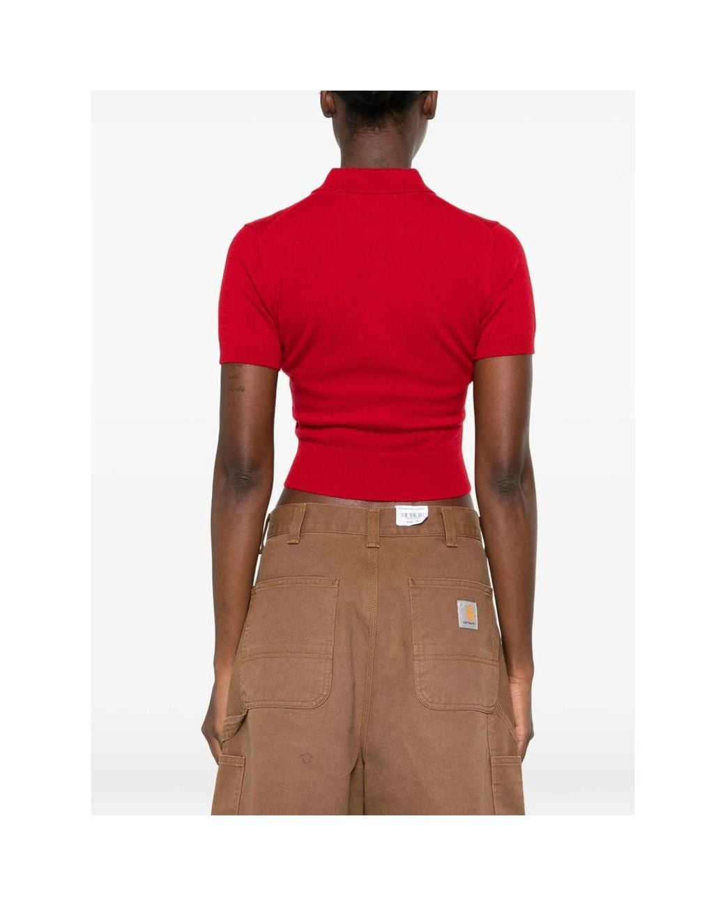 Sporty & Rich Red Jannie Short-Sleeve Button-Up Cardigan