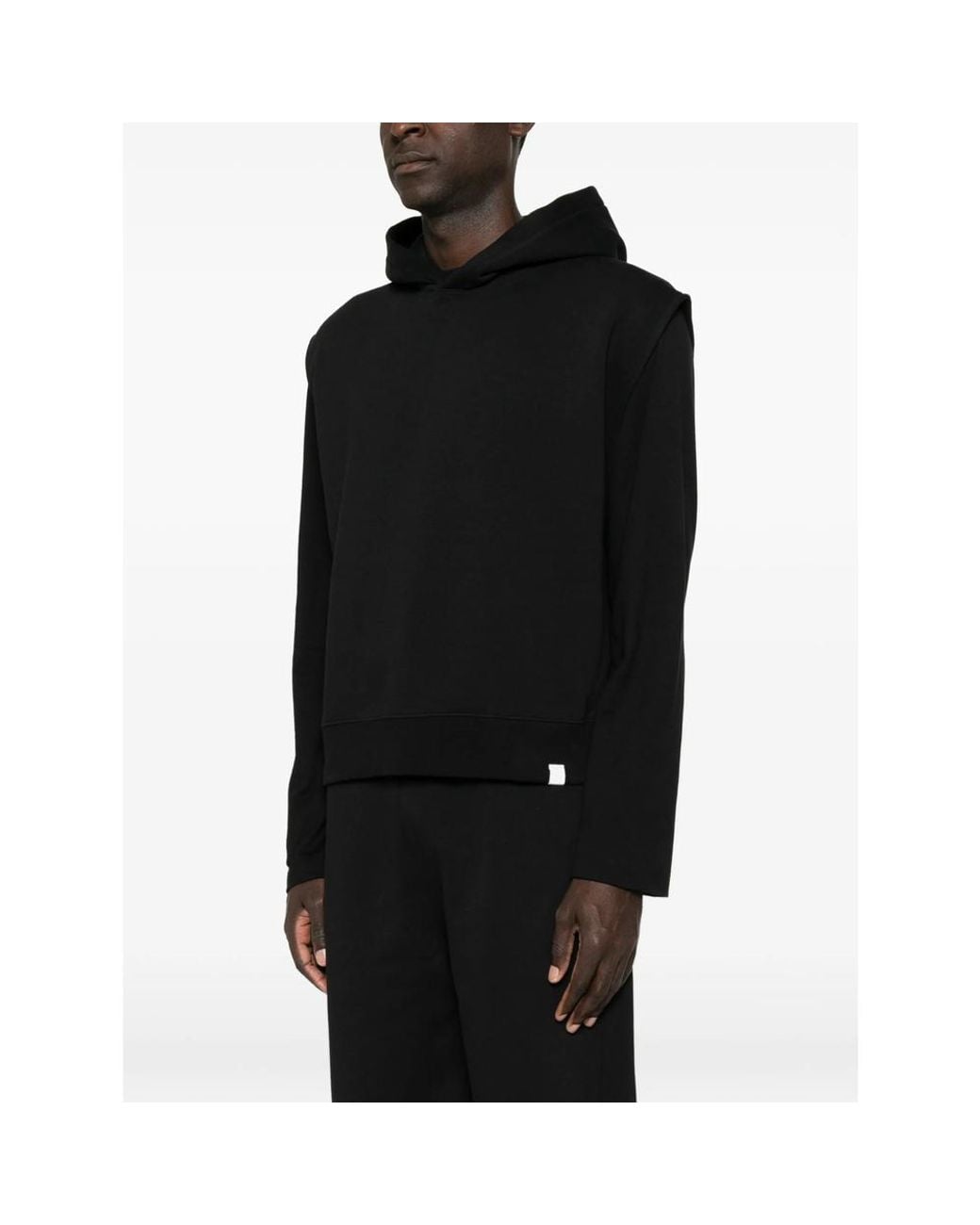 Woc Black Layered-Shoulder Hoodie for men