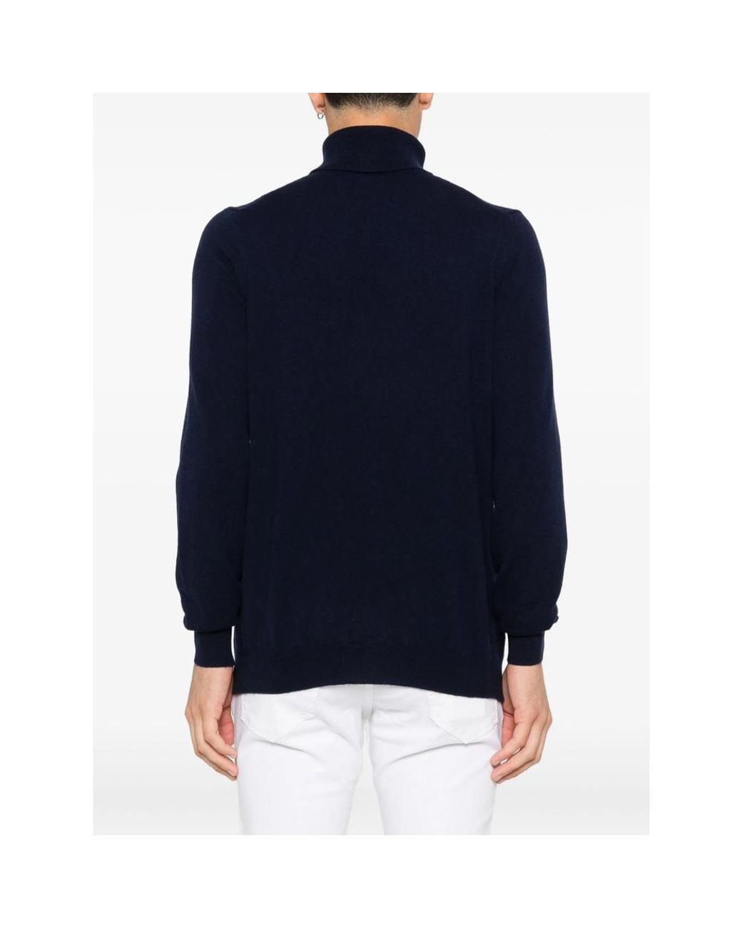 Fedeli Blue Cashmere Roll-Neck Sweater for men