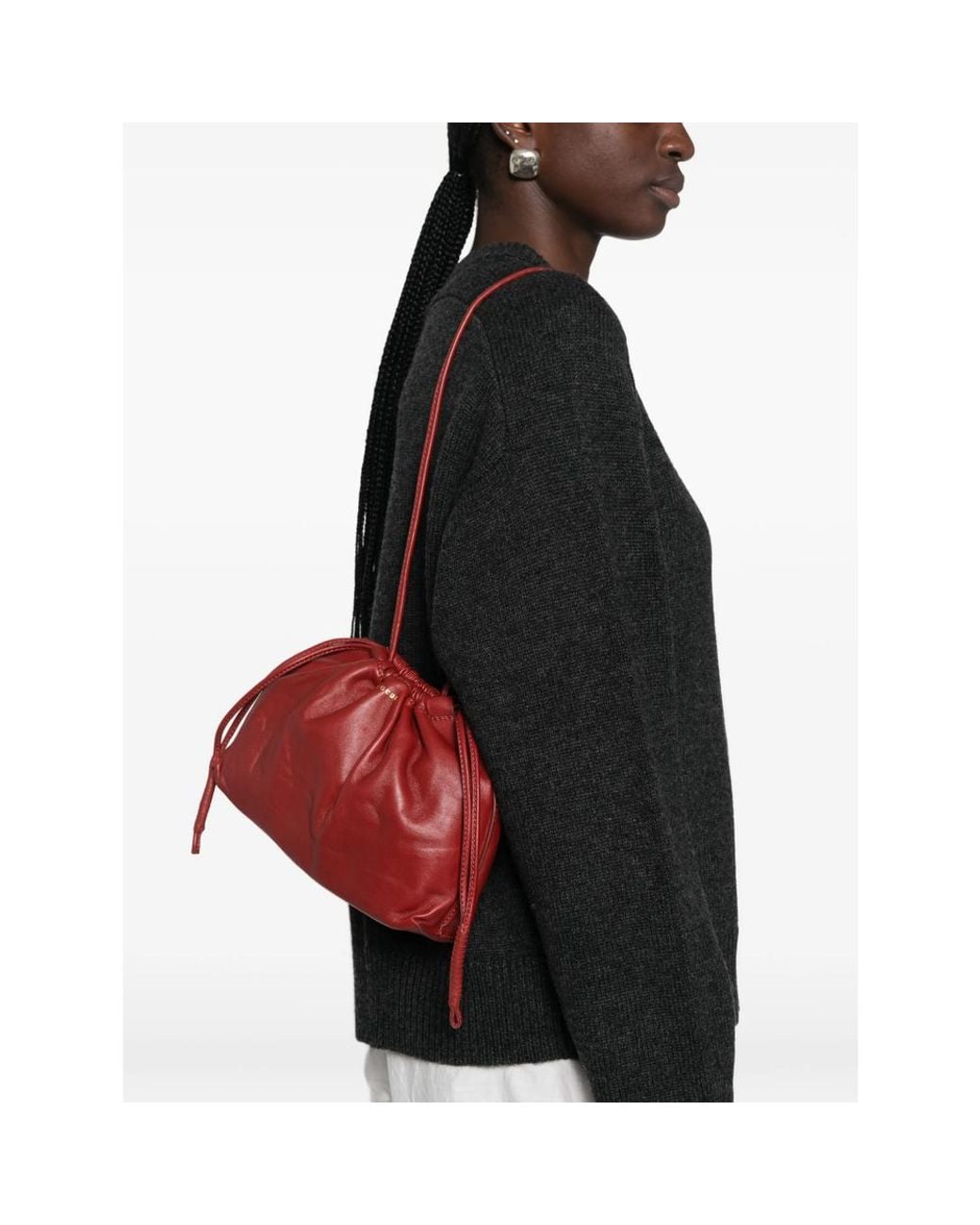 Soeur Red Suzette Drawstring Leather Shoulder Bag