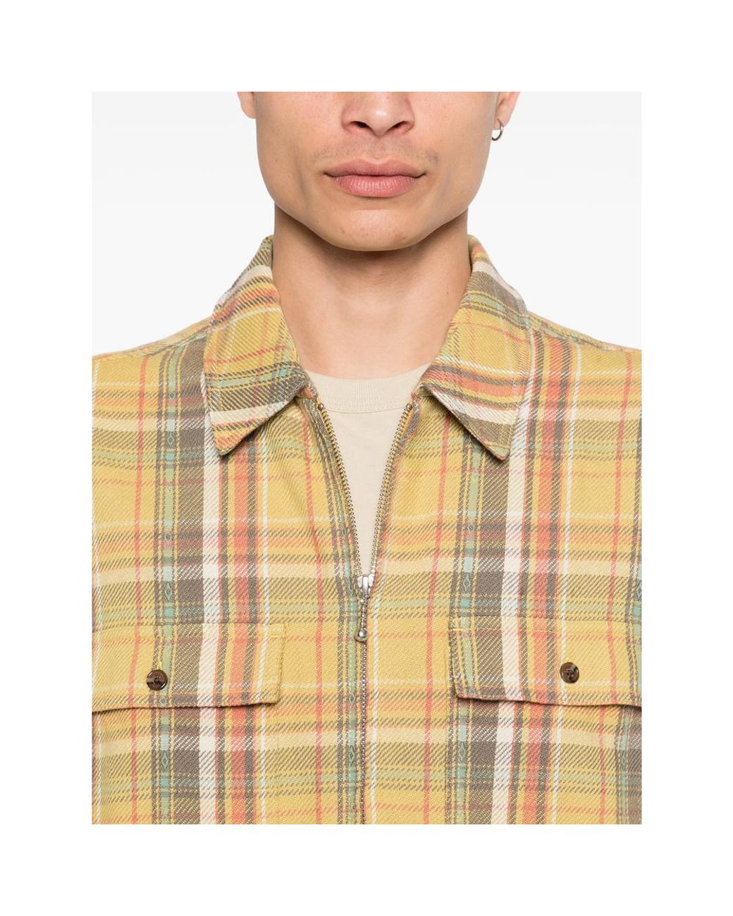 Awake Couture Natural Rivington Buttoned Checked Shirt for men